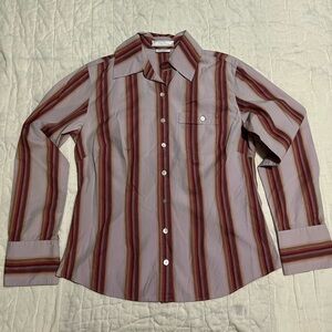 Indigo Palms M French Lilac Multi Striped Button Collar Cotton Long Sleeve Shirt